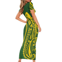 Kia Orana Cook Islands Family Matching Short Sleeve Bodycon Dress and Hawaiian Shirt Plumeria Tropical Waves LT7 - Polynesian Pride