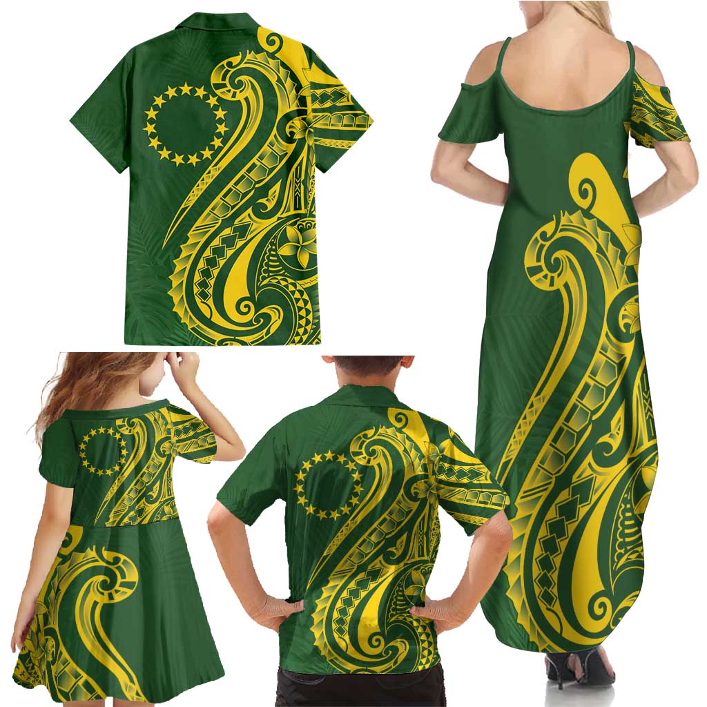 Kia Orana Cook Islands Family Matching Summer Maxi Dress and Hawaiian Shirt Plumeria Tropical Waves LT7 - Polynesian Pride