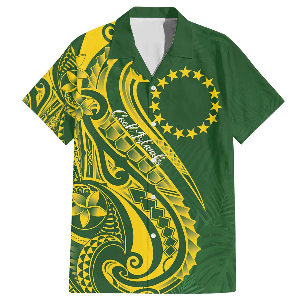 Kia Orana Cook Islands Family Matching Tank Maxi Dress and Hawaiian Shirt Plumeria Tropical Waves LT7 Dad's Shirt - Short Sleeve Yellow Green - Polynesian Pride