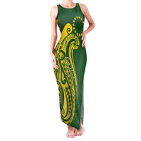 Kia Orana Cook Islands Family Matching Tank Maxi Dress and Hawaiian Shirt Plumeria Tropical Waves LT7 Mom's Dress Yellow Green - Polynesian Pride