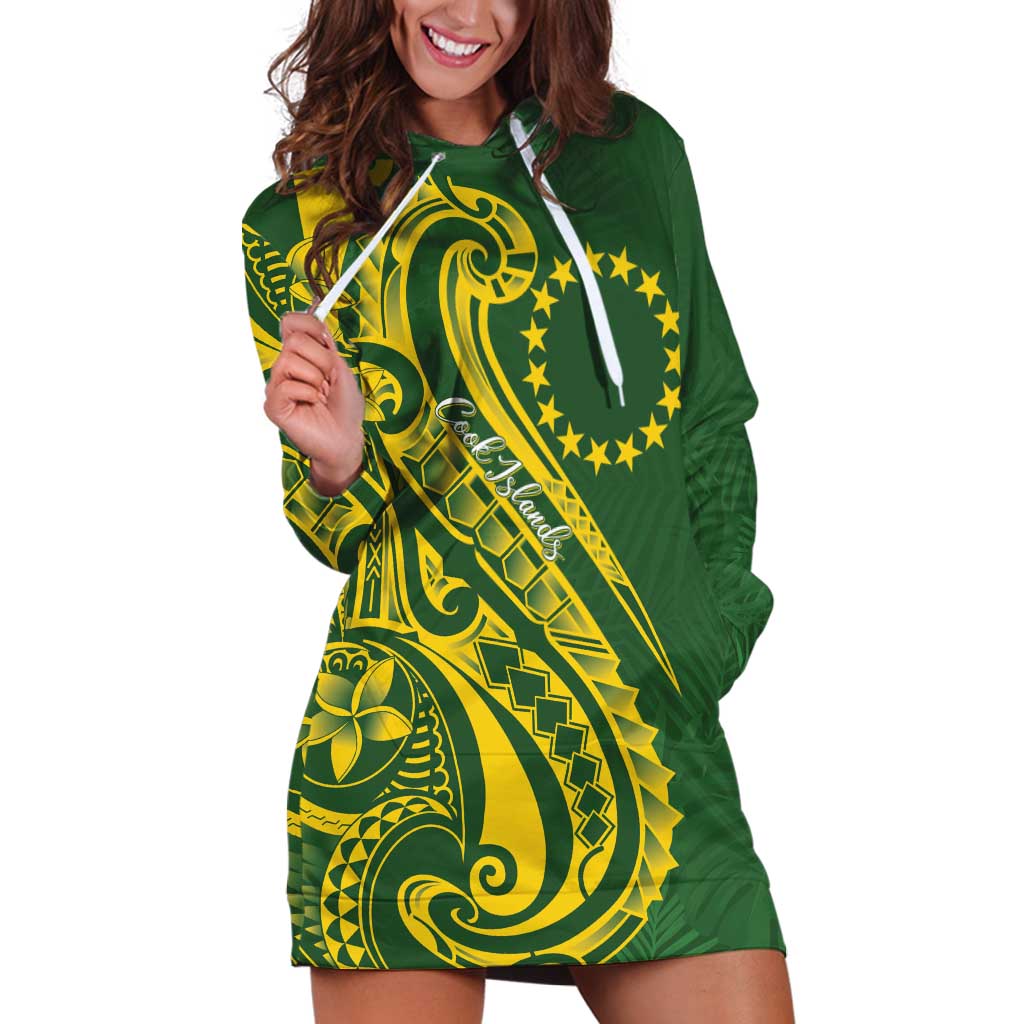 Kia Orana Cook Islands Hoodie Dress Plumeria Tropical Waves LT7 Yellow Green - Polynesian Pride