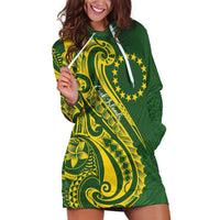 Kia Orana Cook Islands Hoodie Dress Plumeria Tropical Waves LT7 Yellow Green - Polynesian Pride