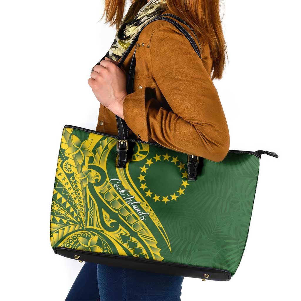 Kia Orana Cook Islands Leather Tote Bag Plumeria Tropical Waves - Polynesian Pride
