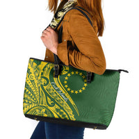 Kia Orana Cook Islands Leather Tote Bag Plumeria Tropical Waves - Polynesian Pride
