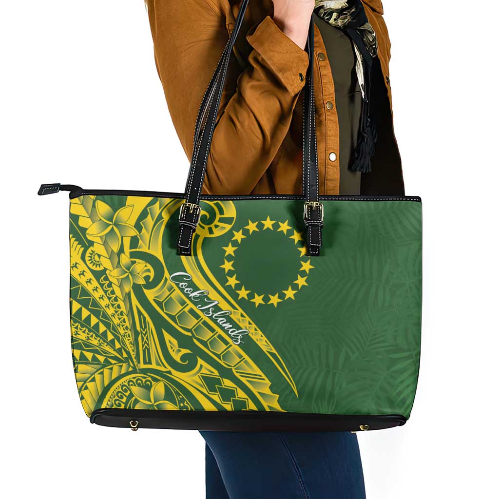Kia Orana Cook Islands Leather Tote Bag Plumeria Tropical Waves - Polynesian Pride
