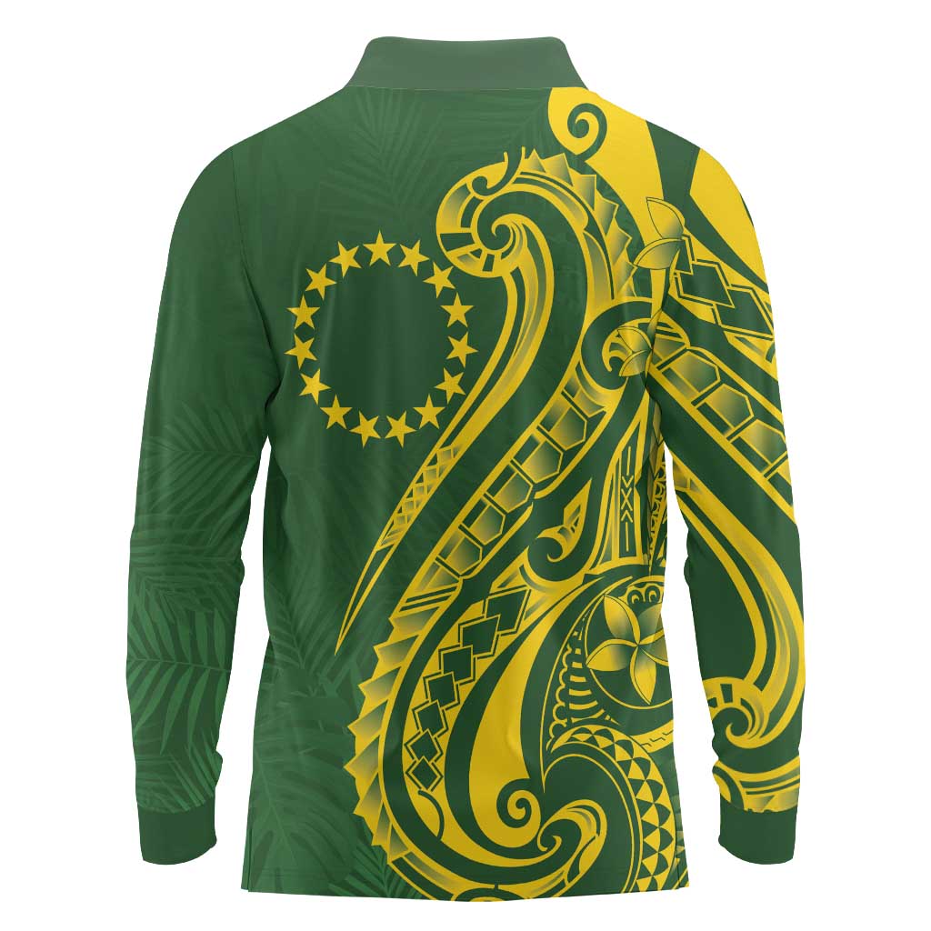 Kia Orana Cook Islands Long Sleeve Polo Shirt Plumeria Tropical Waves - Polynesian Pride
