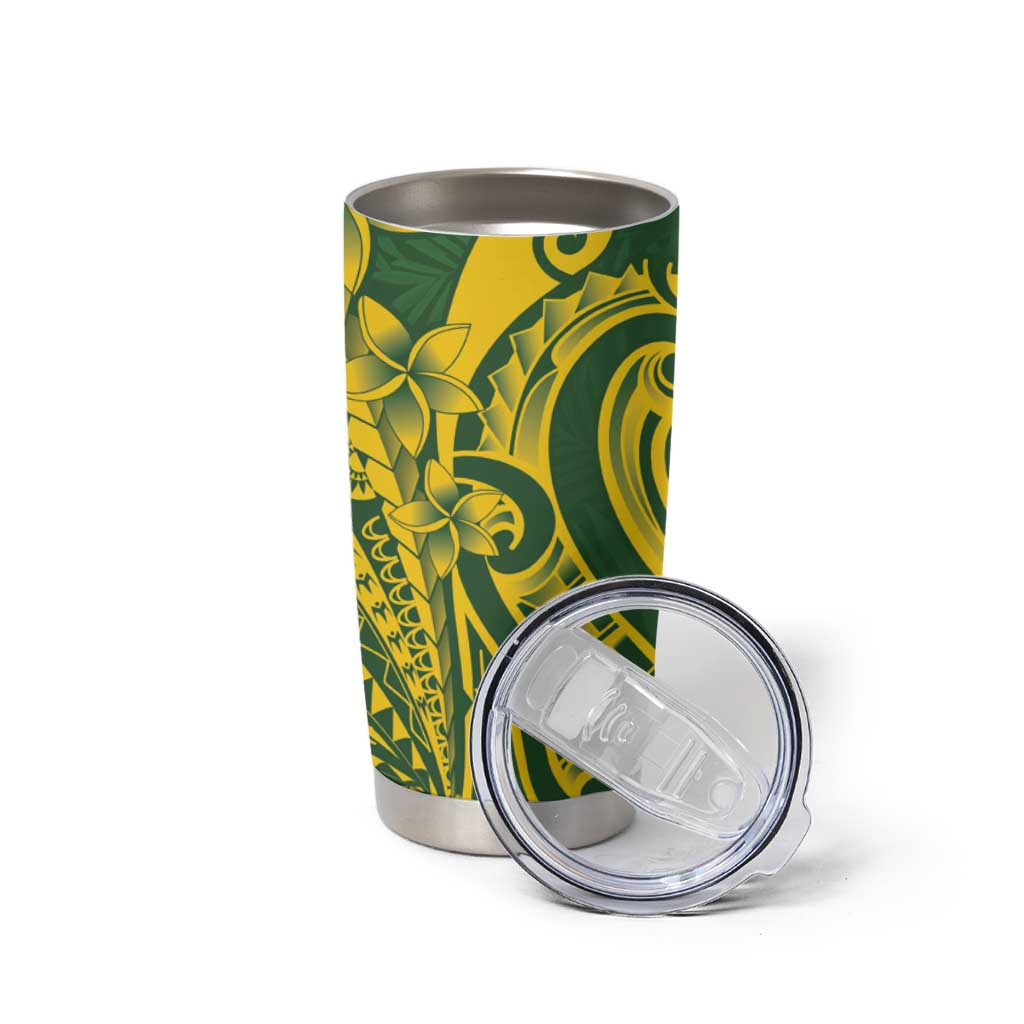 Kia Orana Cook Islands Tumbler Cup Plumeria Tropical Waves - Polynesian Pride