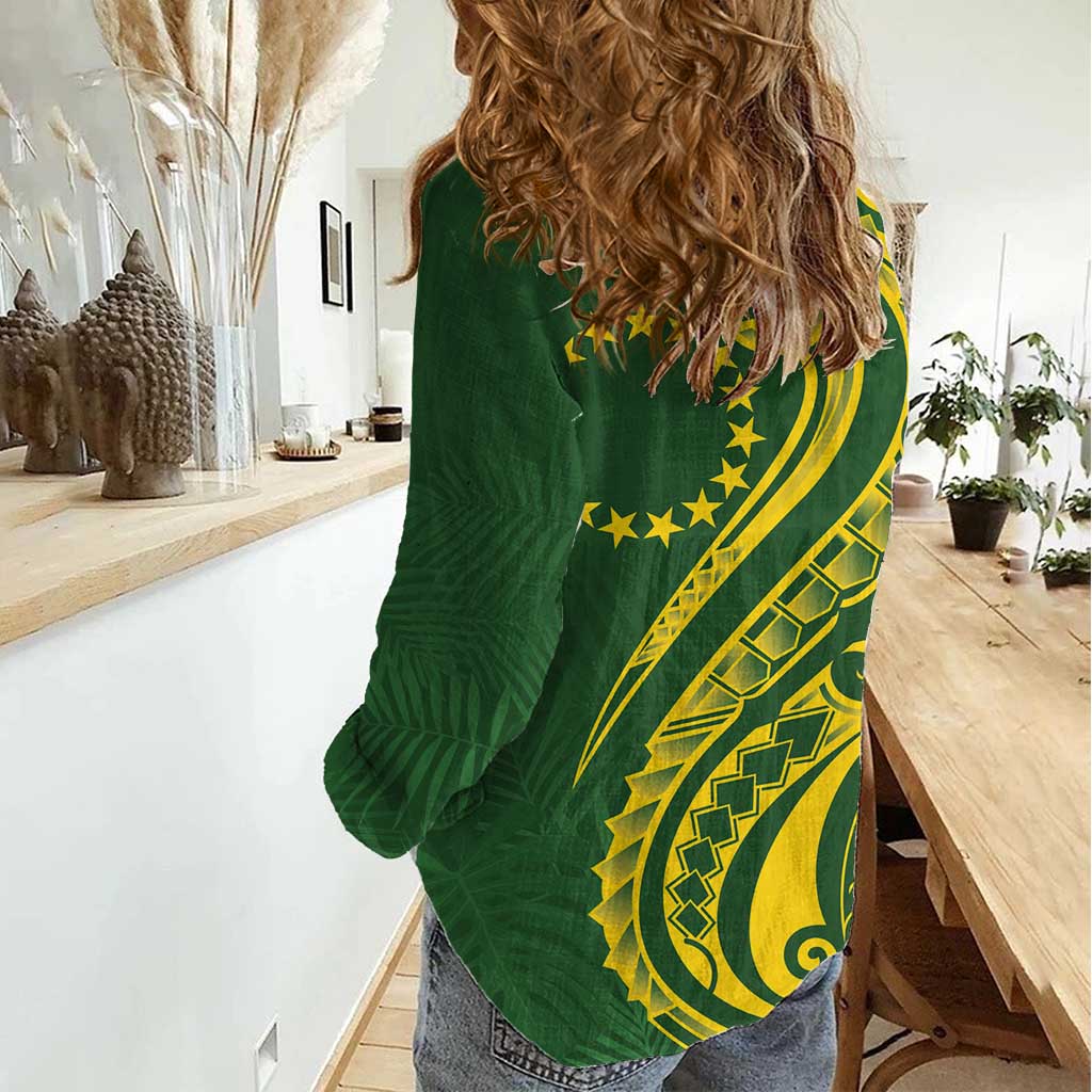Kia Orana Cook Islands Women Casual Shirt Plumeria Tropical Waves LT7 - Polynesian Pride