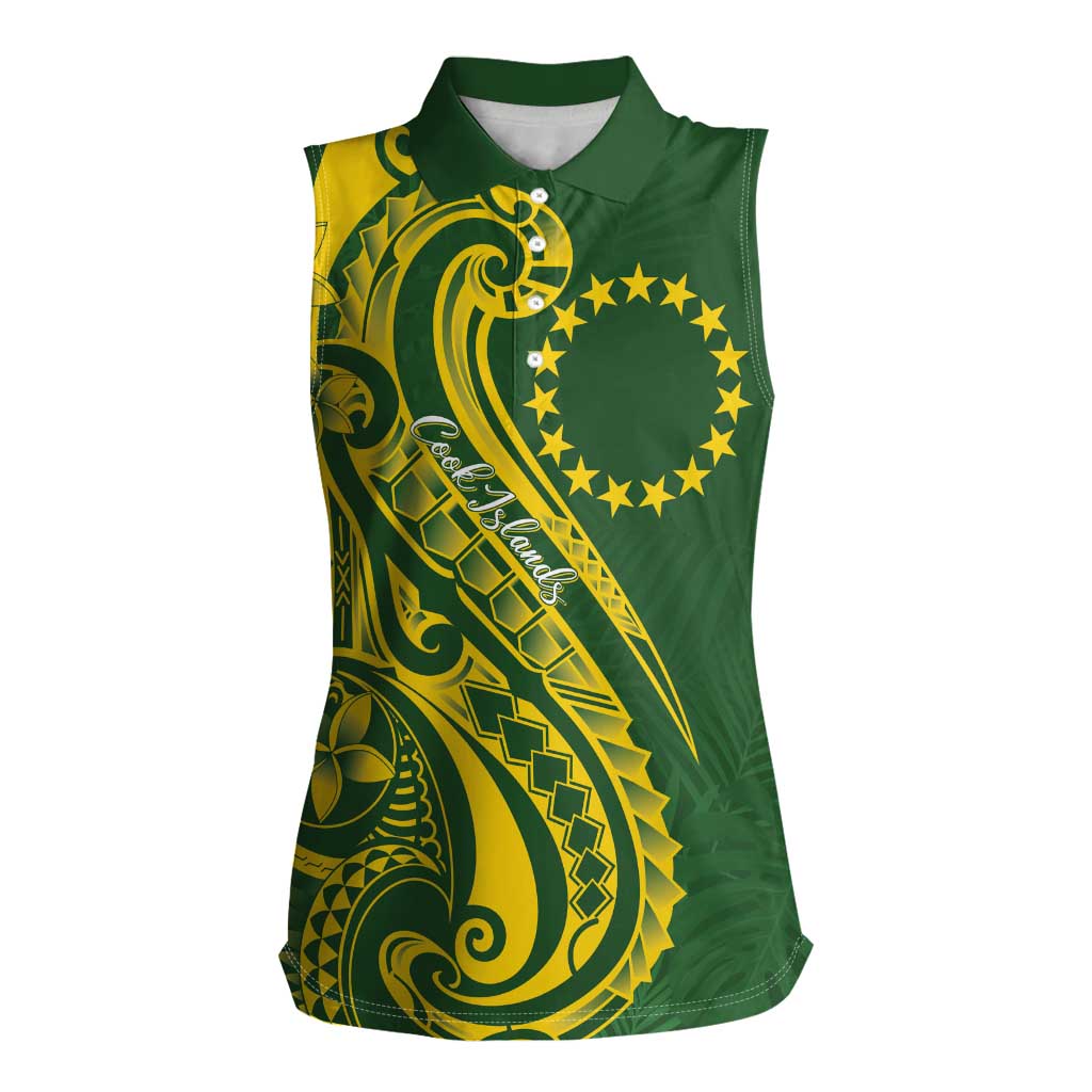 Kia Orana Cook Islands Women Sleeveless Polo Shirt Plumeria Tropical Waves LT7 Female Yellow Green - Polynesian Pride