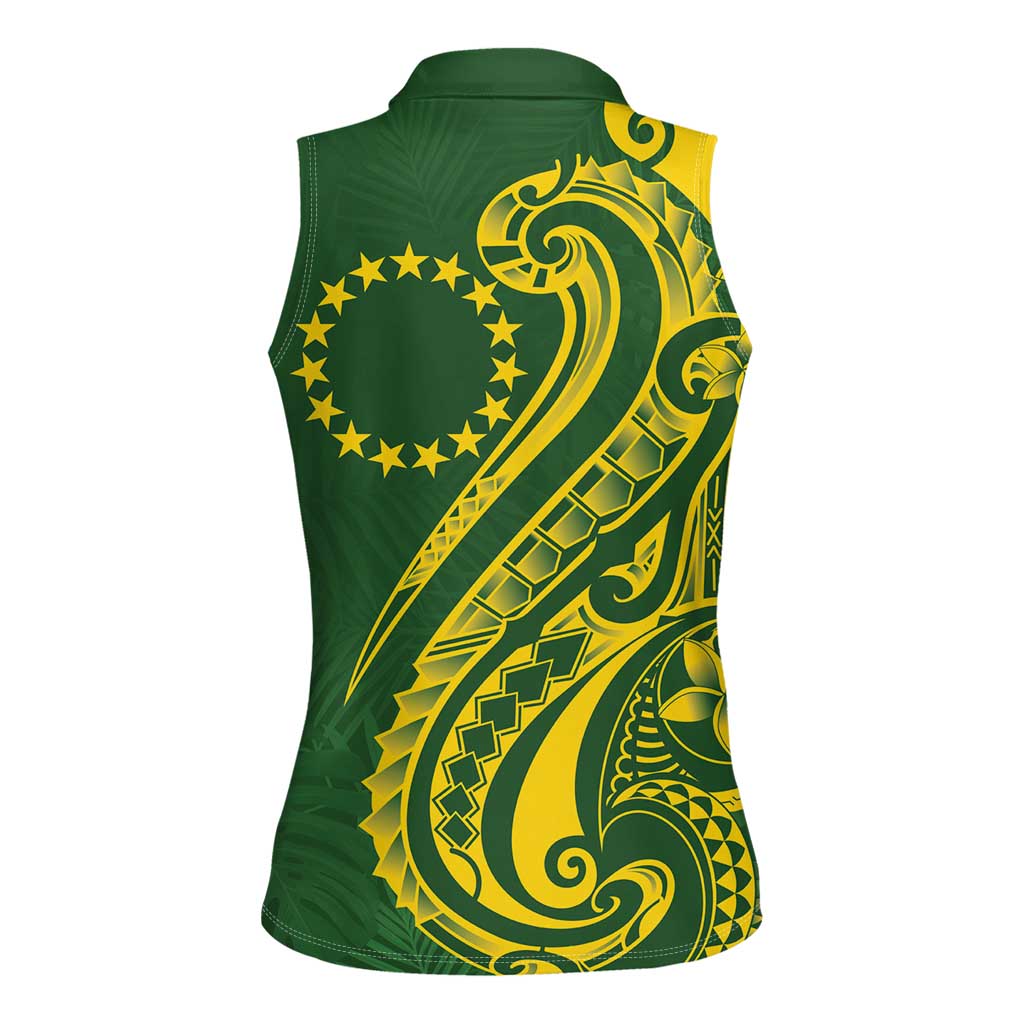 Kia Orana Cook Islands Women Sleeveless Polo Shirt Plumeria Tropical Waves LT7 - Polynesian Pride