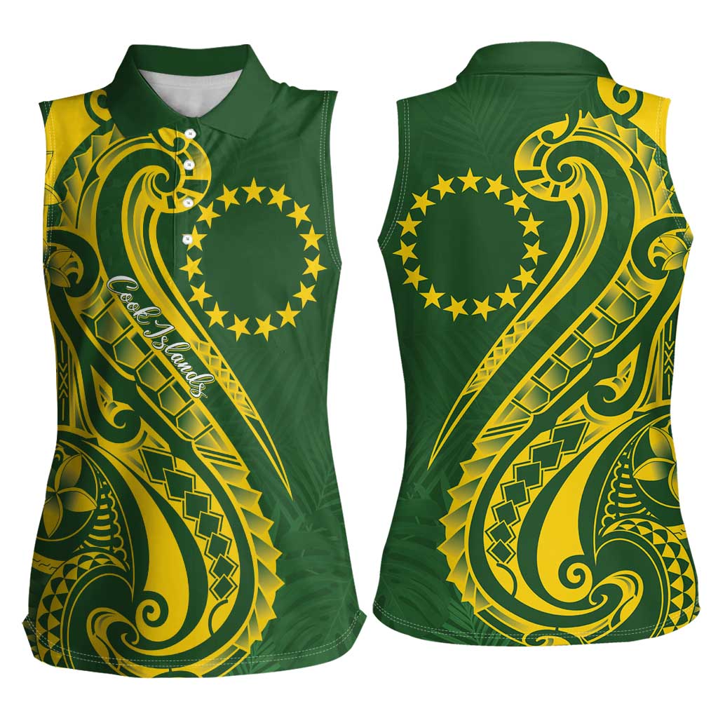 Kia Orana Cook Islands Women Sleeveless Polo Shirt Plumeria Tropical Waves LT7 - Polynesian Pride