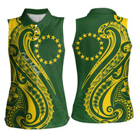 Kia Orana Cook Islands Women Sleeveless Polo Shirt Plumeria Tropical Waves LT7 - Polynesian Pride
