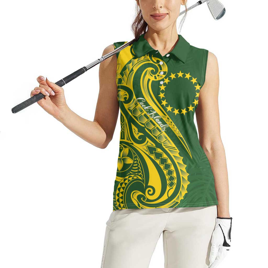 Kia Orana Cook Islands Women Sleeveless Polo Shirt Plumeria Tropical Waves LT7 - Polynesian Pride