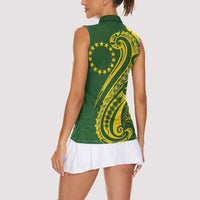Kia Orana Cook Islands Women Sleeveless Polo Shirt Plumeria Tropical Waves LT7 - Polynesian Pride