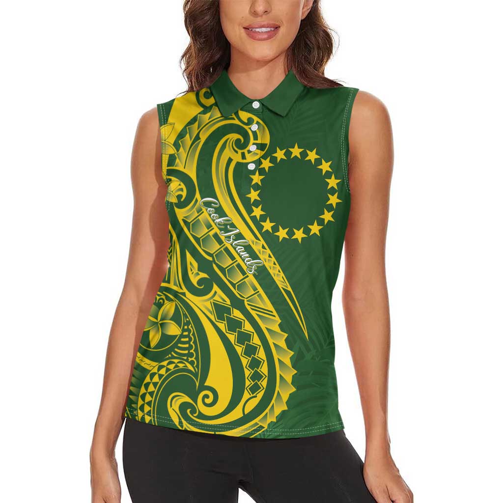 Kia Orana Cook Islands Women Sleeveless Polo Shirt Plumeria Tropical Waves LT7 - Polynesian Pride