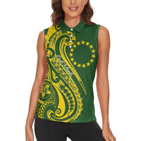 Kia Orana Cook Islands Women Sleeveless Polo Shirt Plumeria Tropical Waves LT7 - Polynesian Pride