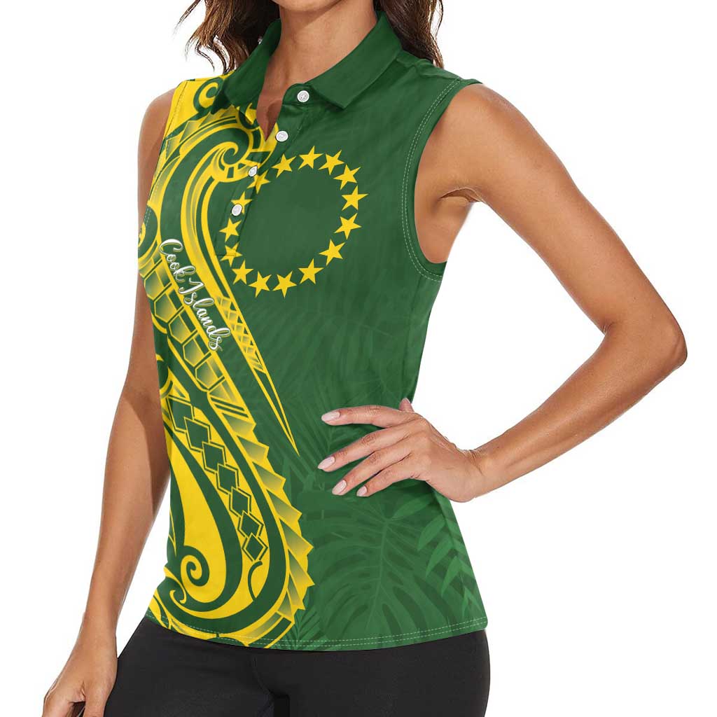 Kia Orana Cook Islands Women Sleeveless Polo Shirt Plumeria Tropical Waves LT7 - Polynesian Pride