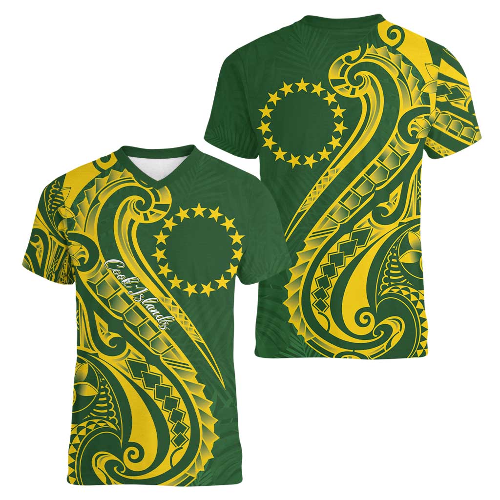 Kia Orana Cook Islands Women V-Neck T-Shirt Plumeria Tropical Waves LT7 - Polynesian Pride
