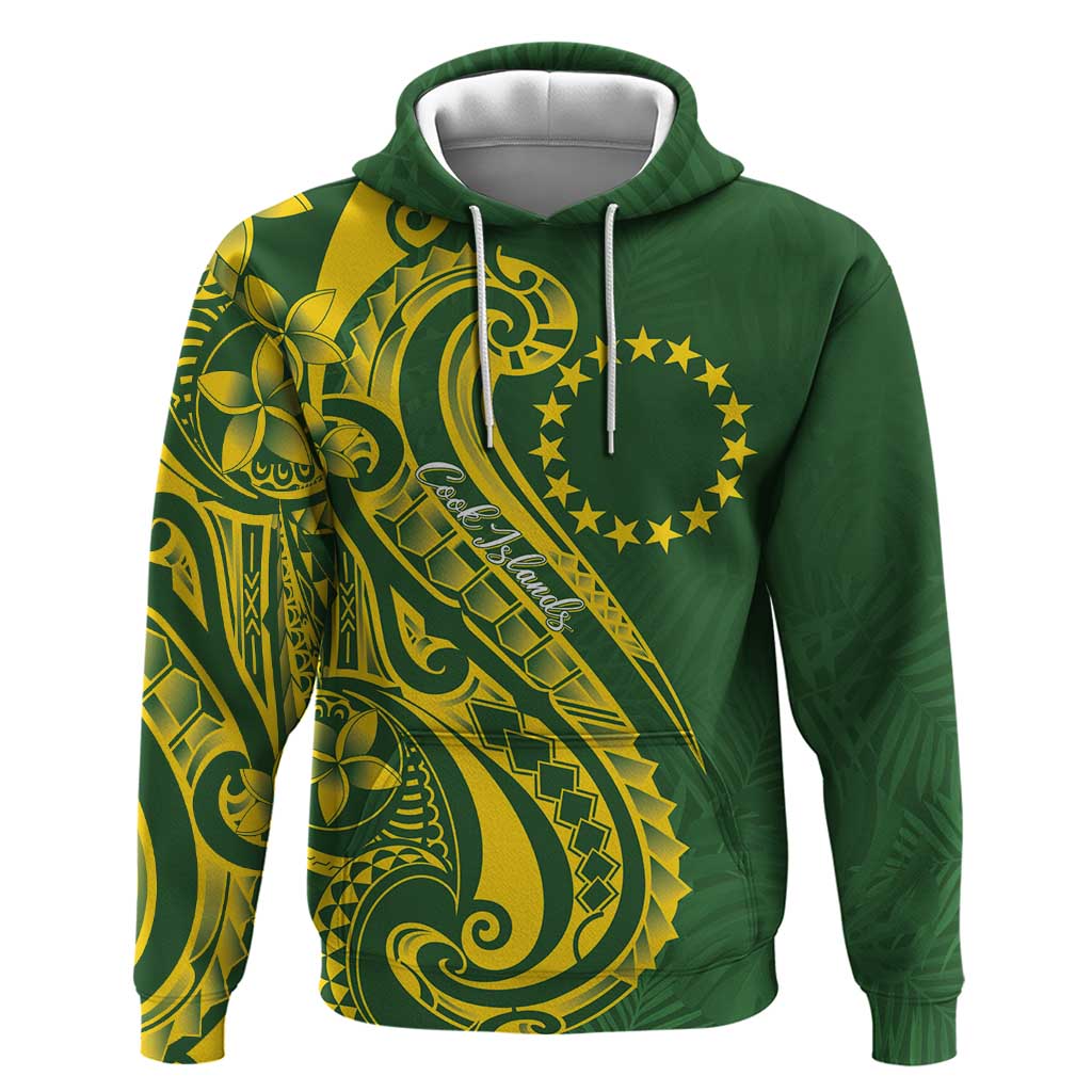 Kia Orana Cook Islands Zip Hoodie Plumeria Tropical Waves LT7 Pullover Hoodie Yellow Green - Polynesian Pride