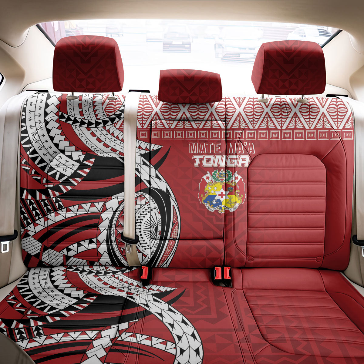 Mate Ma'a Tonga Rugby Kupesi Motifs Back Car Seat Cover Red Waves LT7 - Polynesian Pride