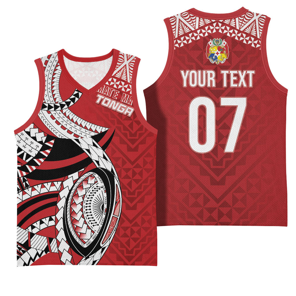 Mate Ma'a Tonga Rugby Custom Kupesi Motifs Basketball Jersey Red Waves LT7 - Polynesian Pride