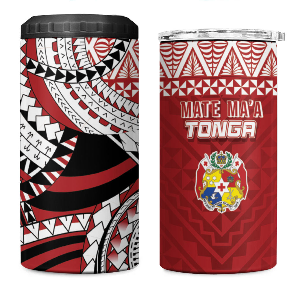 Mate Ma'a Tonga Rugby Kupesi Motifs 4 in 1 Can Cooler Tumbler Red Waves