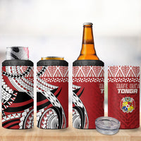 Mate Ma'a Tonga Rugby Kupesi Motifs 4 in 1 Can Cooler Tumbler Red Waves LT7 - Polynesian Pride