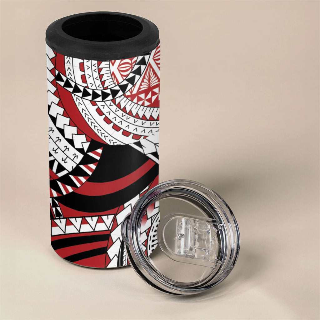 Mate Ma'a Tonga Rugby Kupesi Motifs 4 in 1 Can Cooler Tumbler Red Waves LT7 - Polynesian Pride