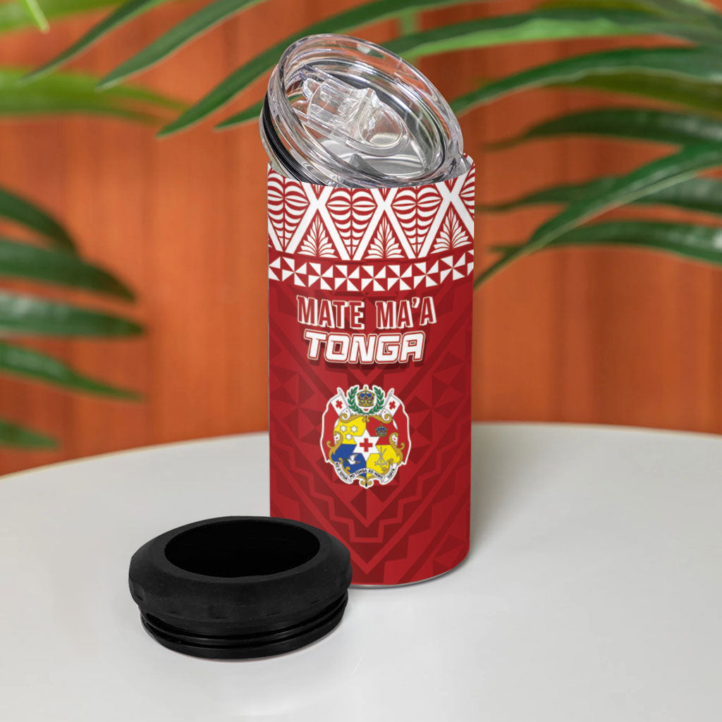 Mate Ma'a Tonga Rugby Kupesi Motifs 4 in 1 Can Cooler Tumbler Red Waves LT7 - Polynesian Pride