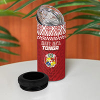 Mate Ma'a Tonga Rugby Kupesi Motifs 4 in 1 Can Cooler Tumbler Red Waves LT7 - Polynesian Pride