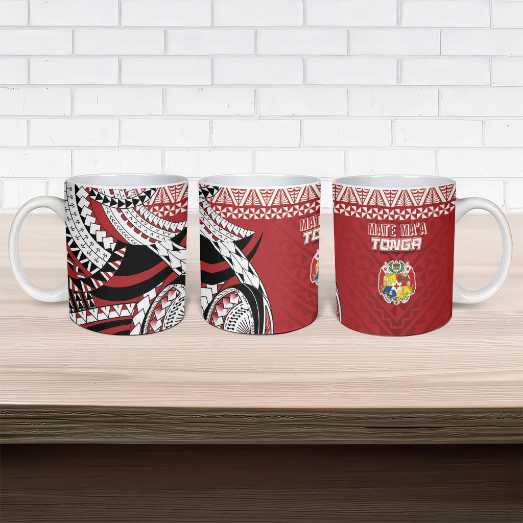 Mate Ma'a Tonga Rugby Kupesi Motifs Ceramic Mug Red Waves