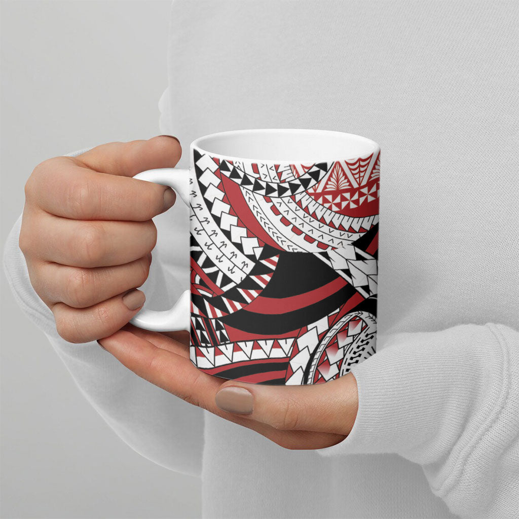 Mate Ma'a Tonga Rugby Kupesi Motifs Ceramic Mug Red Waves