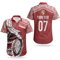 Mate Ma'a Tonga Rugby Custom Kupesi Motifs Couples Matching Short Sleeve Bodycon Dress and Hawaiian Shirt Red Waves LT7 - Polynesian Pride