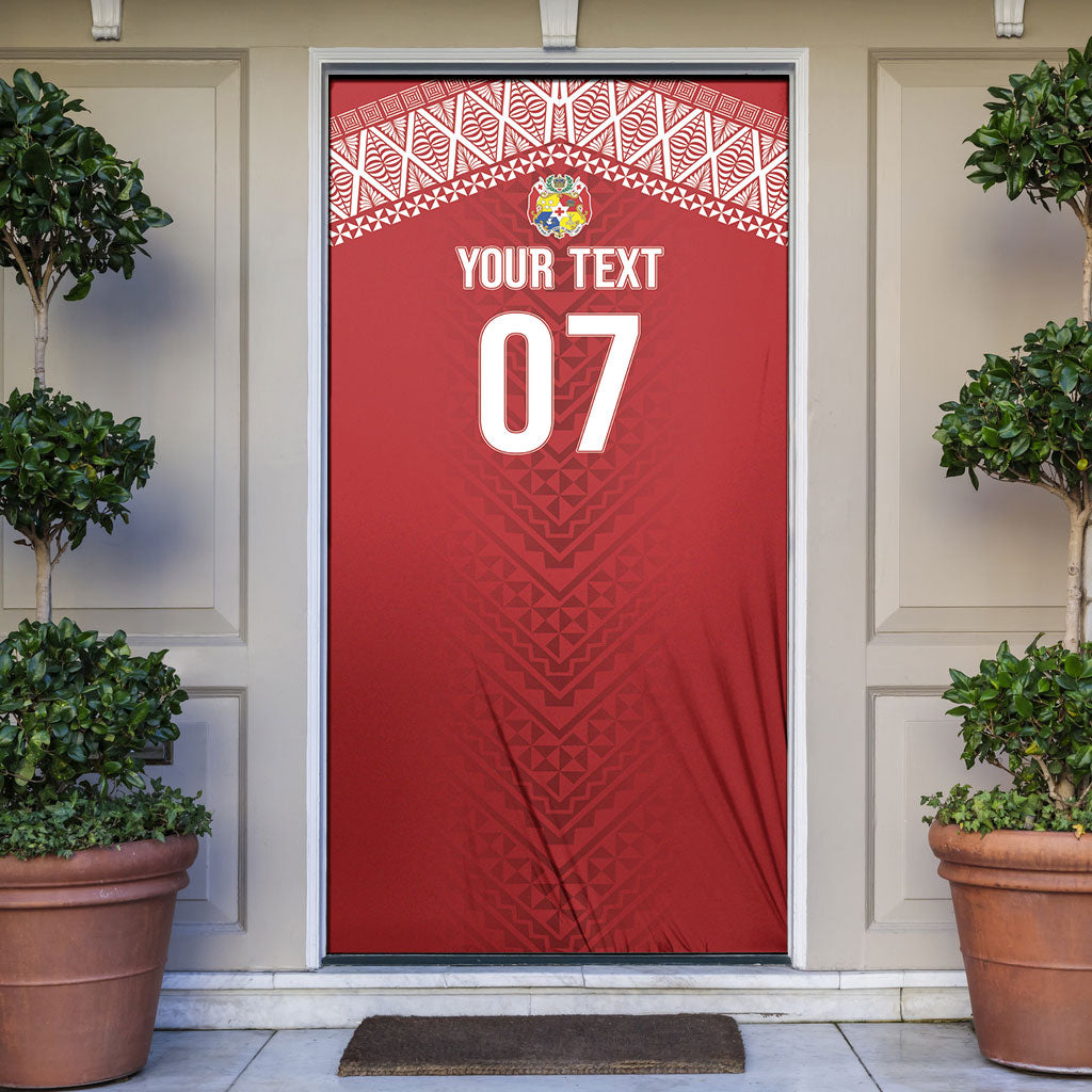 Mate Ma'a Tonga Rugby Custom Kupesi Motifs Door Cover Red Waves