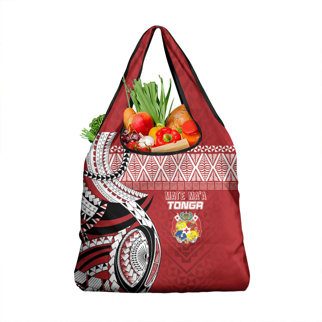 Mate Ma'a Tonga Rugby Kupesi Motifs Grocery Bag Red Waves