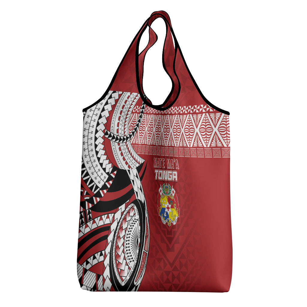 Mate Ma'a Tonga Rugby Kupesi Motifs Grocery Bag Red Waves LT7 - Polynesian Pride