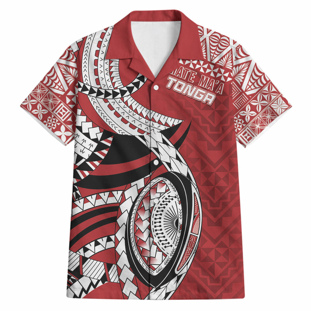 Mate Ma'a Tonga Rugby Custom Kupesi Motifs Hawaiian Shirt Red Waves