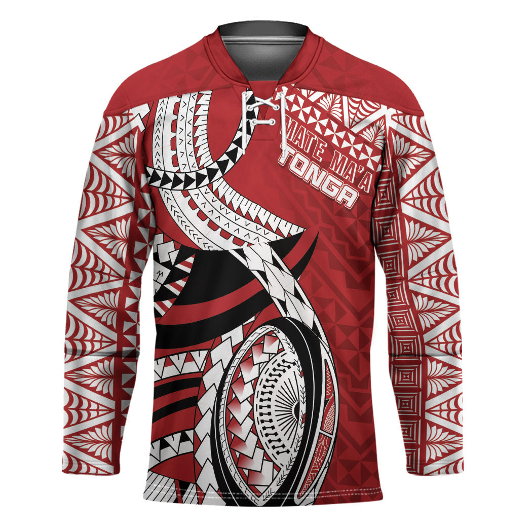 Mate Ma'a Tonga Rugby Custom Kupesi Motifs Hockey Jersey Red Waves