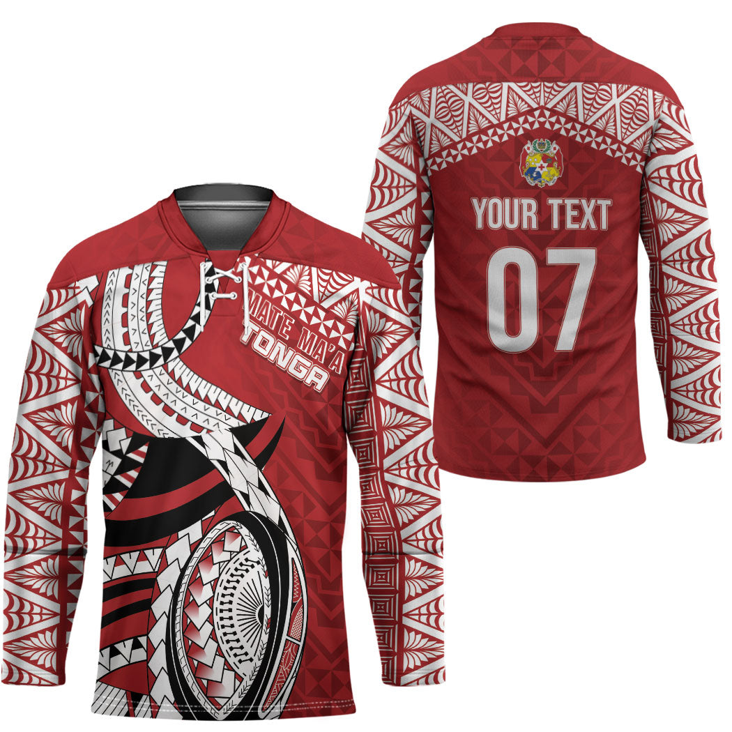 Mate Ma'a Tonga Rugby Custom Kupesi Motifs Hockey Jersey Red Waves LT7 - Polynesian Pride