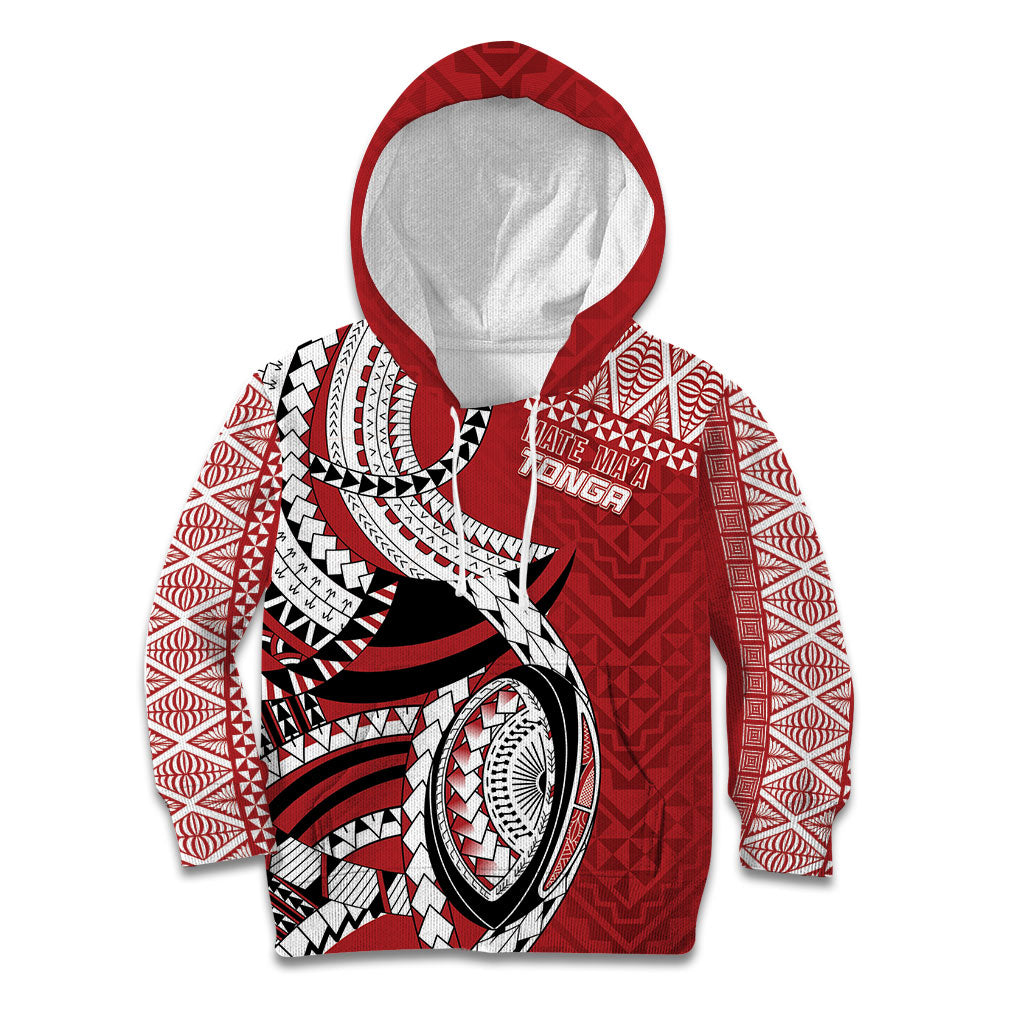 Mate Ma'a Tonga Rugby Custom Kupesi Motifs Kid Hoodie Red Waves