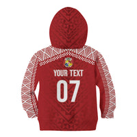 Mate Ma'a Tonga Rugby Custom Kupesi Motifs Kid Hoodie Red Waves LT7 - Polynesian Pride
