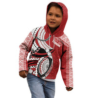 Mate Ma'a Tonga Rugby Custom Kupesi Motifs Kid Hoodie Red Waves LT7 - Polynesian Pride