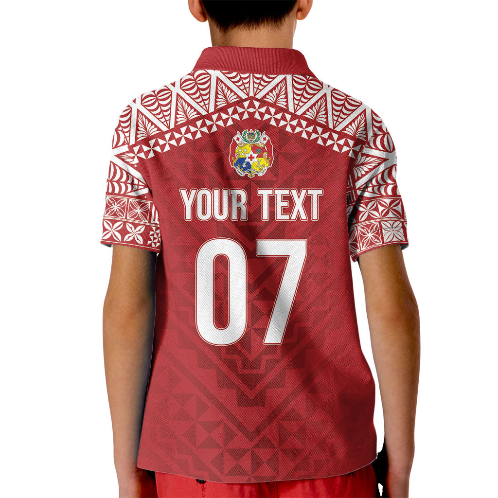 Mate Ma'a Tonga Rugby Custom Kupesi Motifs Kid Polo Shirt Red Waves LT7 - Polynesian Pride
