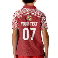 Mate Ma'a Tonga Rugby Custom Kupesi Motifs Kid Polo Shirt Red Waves LT7 - Polynesian Pride
