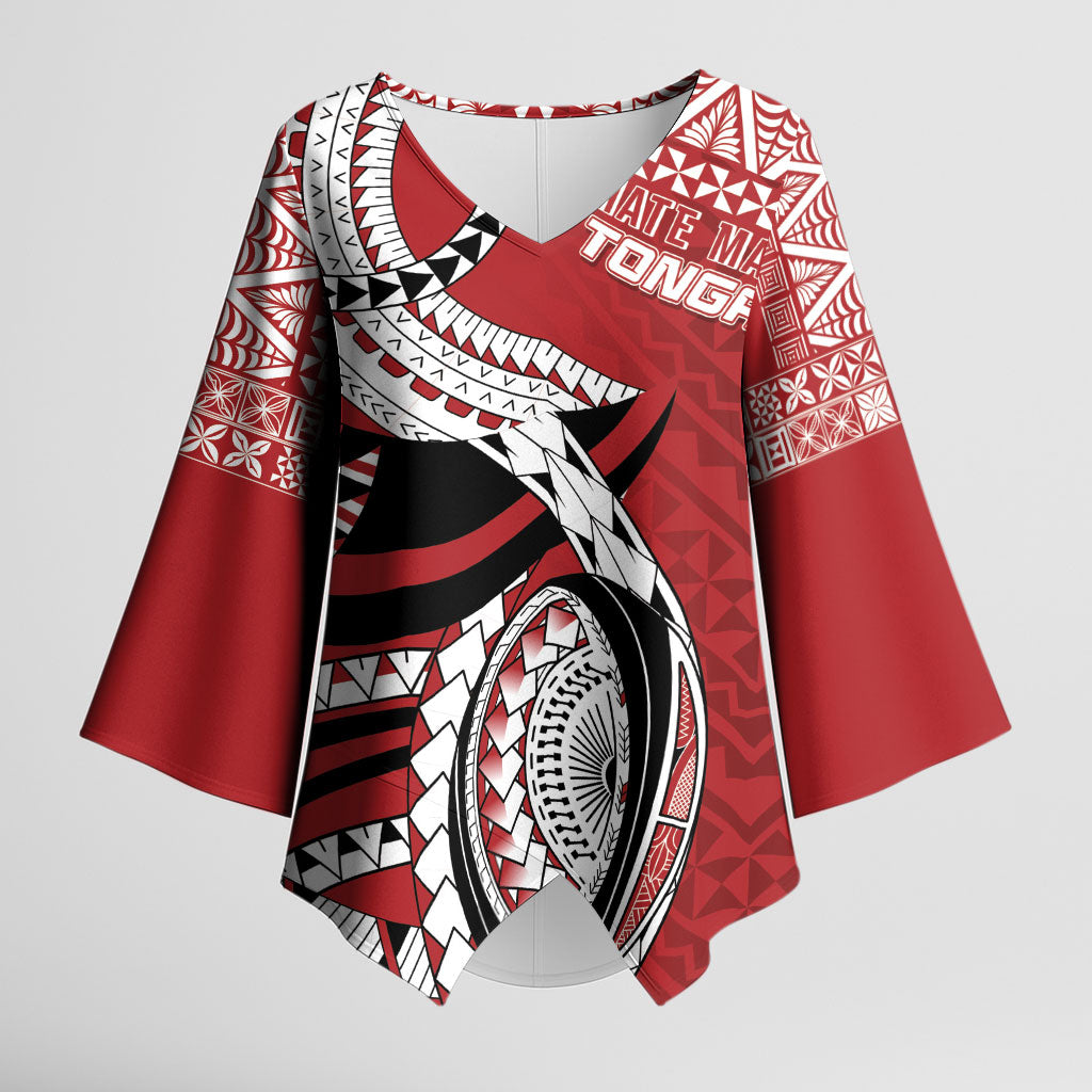 Mate Ma'a Tonga Rugby Custom Kupesi Motifs Kimono Sleeve Blouse Red Waves