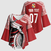 Mate Ma'a Tonga Rugby Custom Kupesi Motifs Kimono Sleeve Blouse Red Waves LT7 - Polynesian Pride