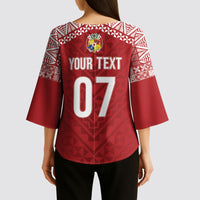 Mate Ma'a Tonga Rugby Custom Kupesi Motifs Kimono Sleeve Blouse Red Waves LT7 - Polynesian Pride