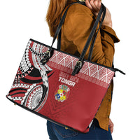 Mate Ma'a Tonga Rugby Kupesi Motifs Leather Tote Bag Red Waves LT7 - Polynesian Pride