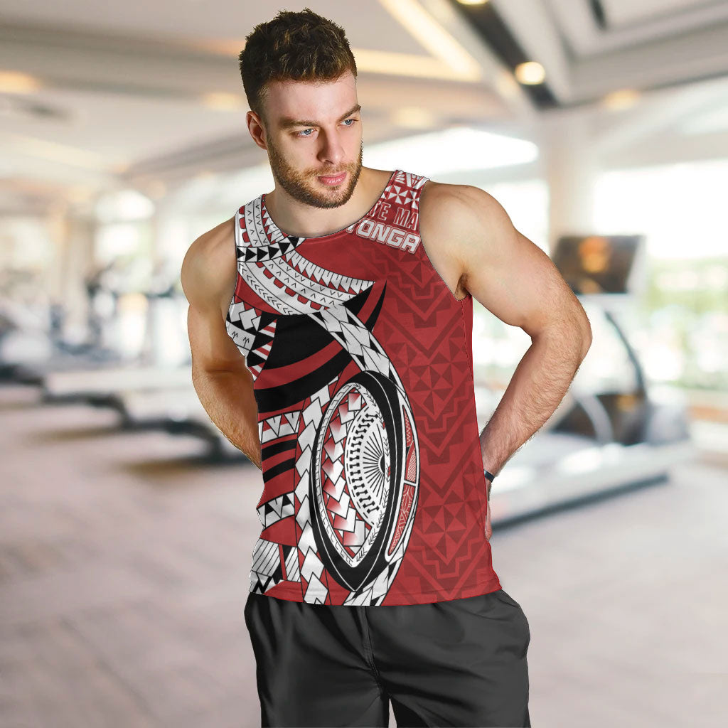 Mate Ma'a Tonga Rugby Custom Kupesi Motifs Men Tank Top Red Waves
