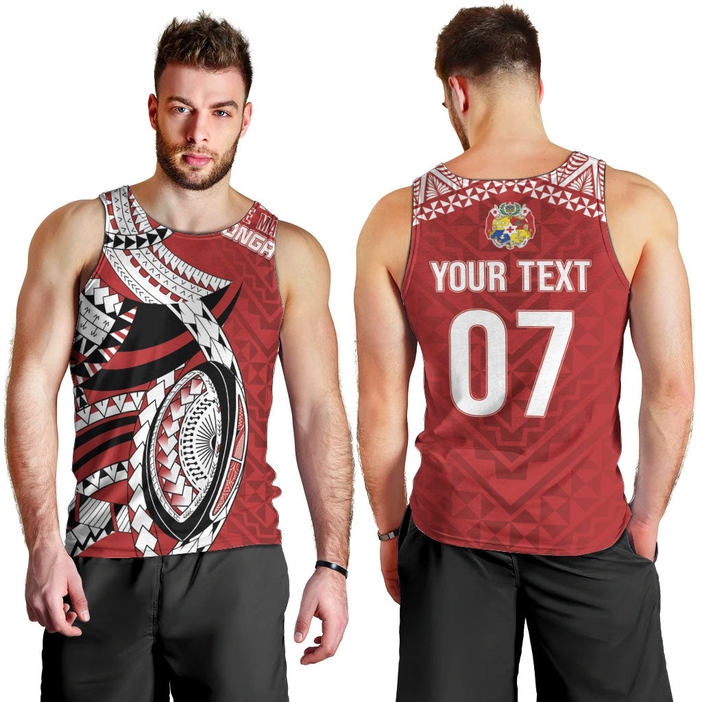 Mate Ma'a Tonga Rugby Custom Kupesi Motifs Men Tank Top Red Waves LT7 - Polynesian Pride